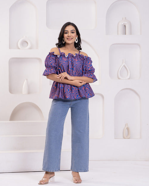 Stylish Off-Shoulder Top with Floral Accent