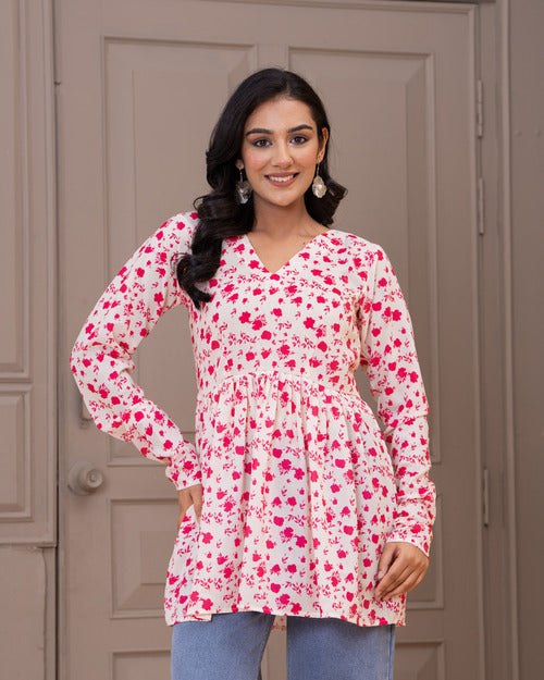 Pink Floral Peplum Top