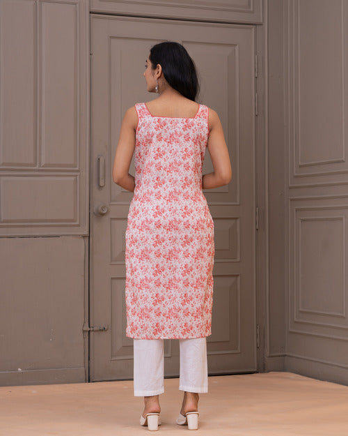 Pink Floral Long Kurti