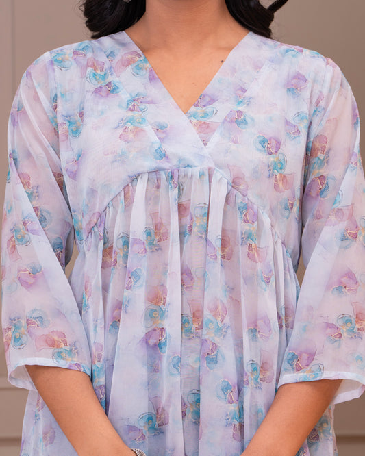 Flowy Floral Anarkali Kurta with Denim Styling