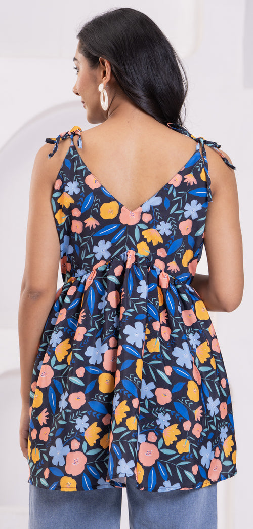BLUE FLORAL PEPLUM TOP