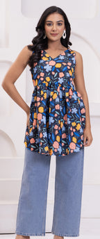 BLUE FLORAL PEPLUM TOP