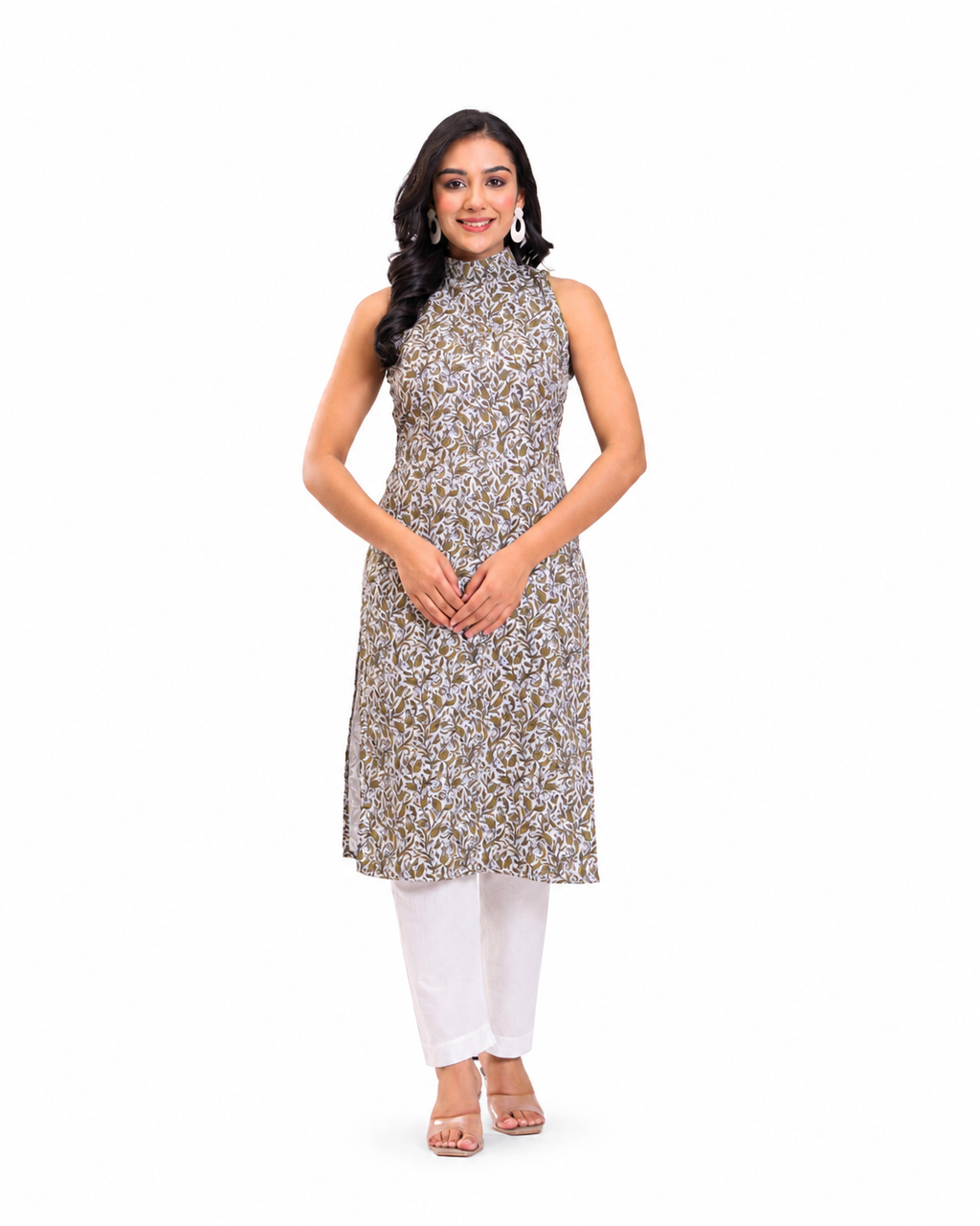 Sleeveless Floral High-Neck Set