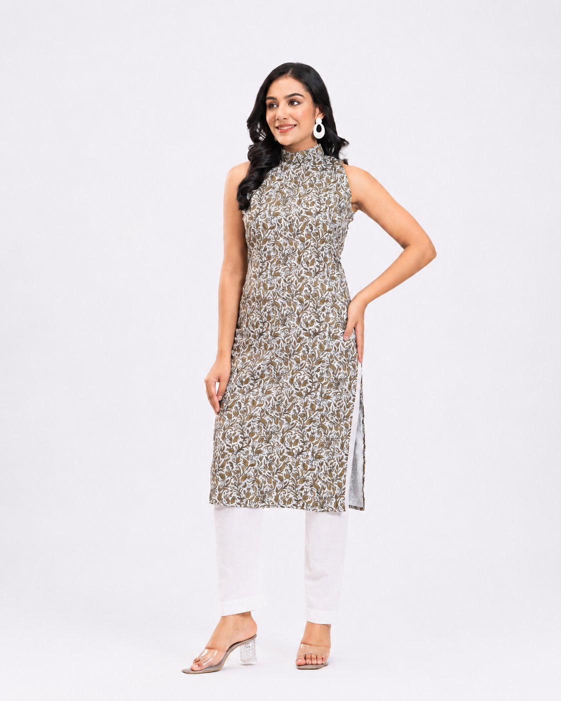 Sleeveless Floral High-Neck Set