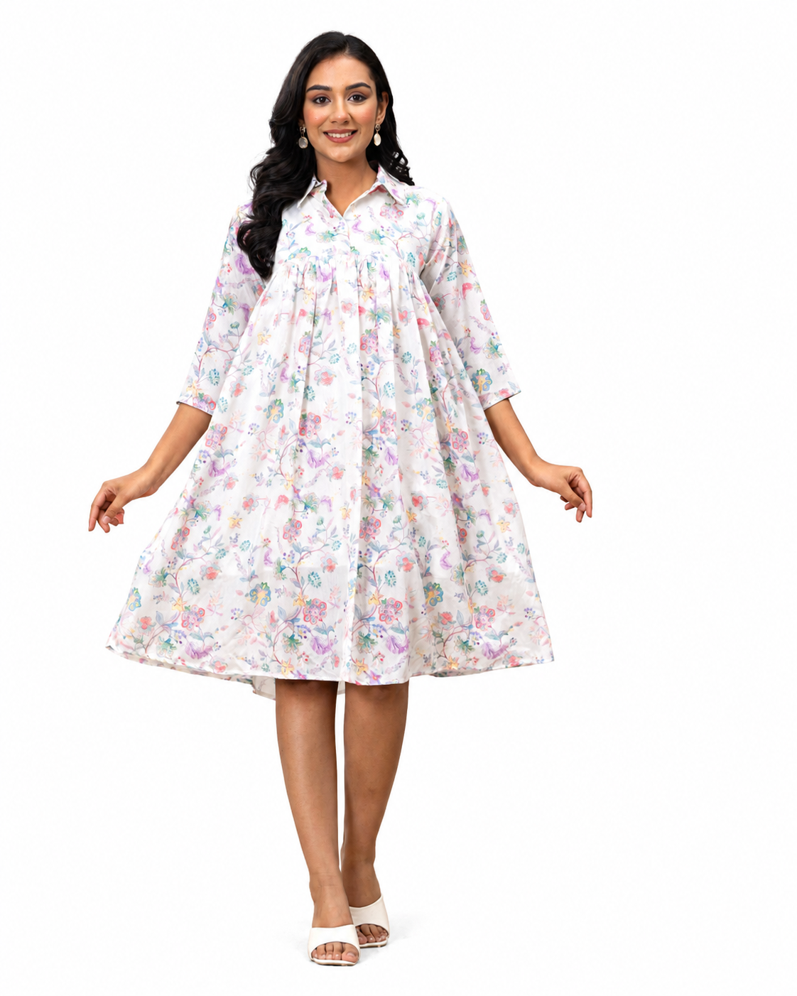FLORAL PRINT SMOCK SHIRT DRESS