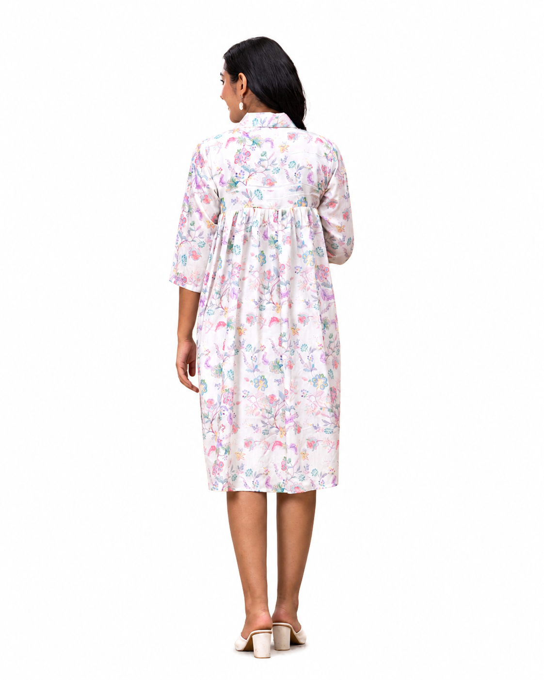 FLORAL PRINT SMOCK SHIRT DRESS