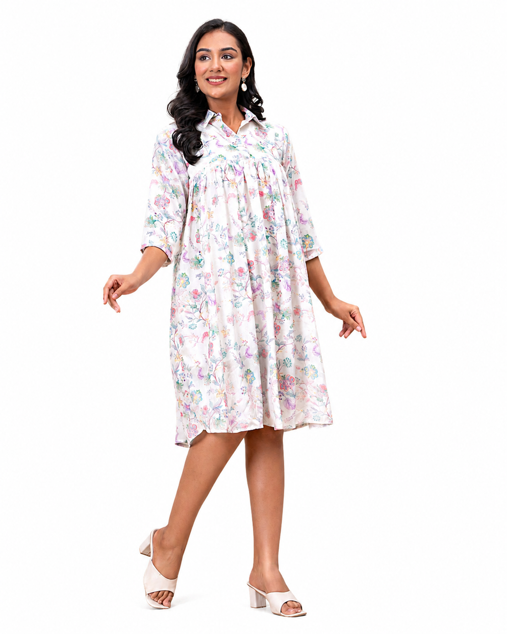 FLORAL PRINT SMOCK SHIRT DRESS