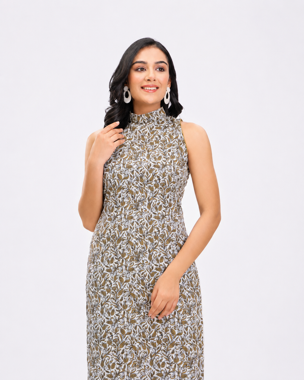 Sleeveless Floral High-Neck Set