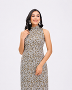 Sleeveless Floral High-Neck Set