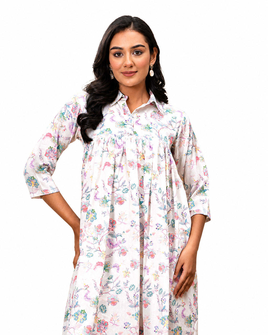 FLORAL PRINT SMOCK SHIRT DRESS
