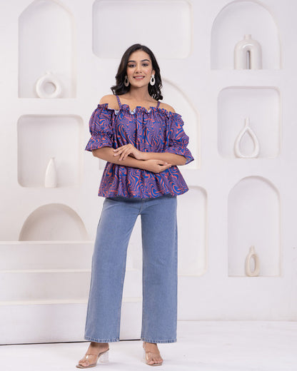 Stylish Off-Shoulder Top with Floral Accent