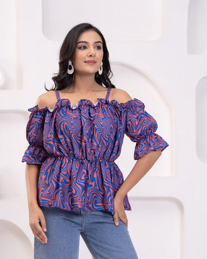 Stylish Off-Shoulder Top with Floral Accent