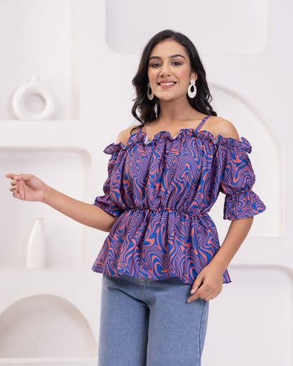 Stylish Off-Shoulder Top with Floral Accent