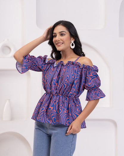 Stylish Off-Shoulder Top with Floral Accent