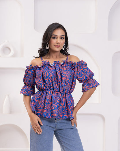 Stylish Off-Shoulder Top with Floral Accent