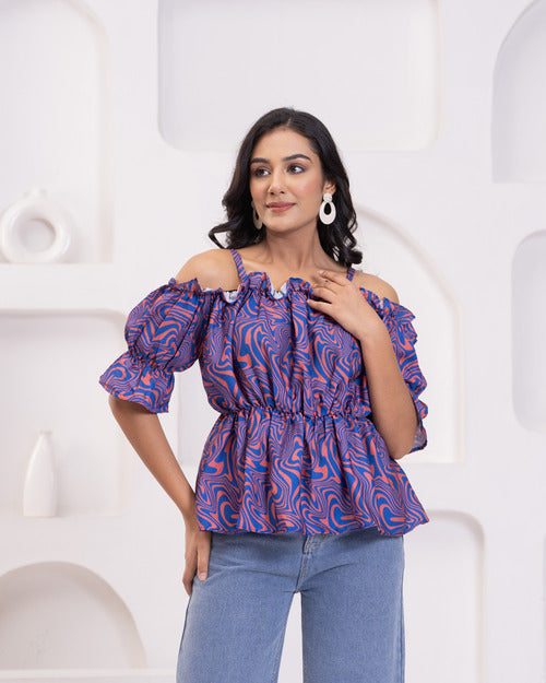 Stylish Off-Shoulder Top with Floral Accent