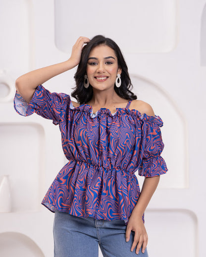 Stylish Off-Shoulder Top with Floral Accent