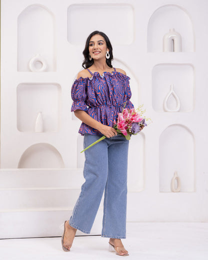 Stylish Off-Shoulder Top with Floral Accent