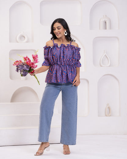 Stylish Off-Shoulder Top with Floral Accent