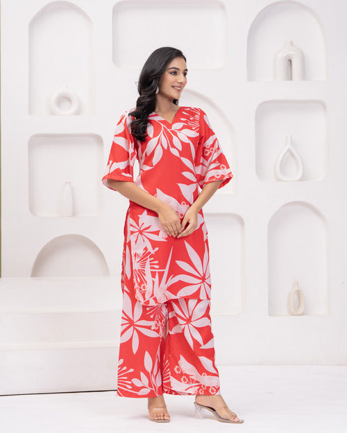 Red Floral Coord Set