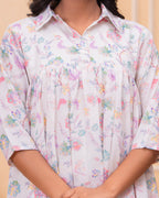 FLORAL PRINT SMOCK SHIRT DRESS