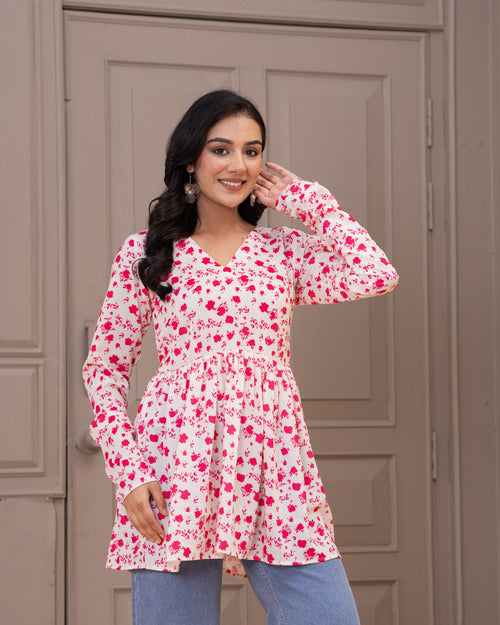 Pink Floral Peplum Top