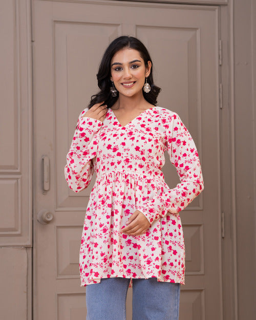 Pink Floral Peplum Top