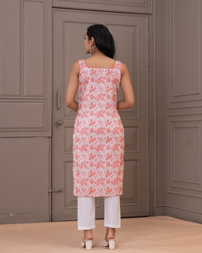 Pink Floral Long Kurti