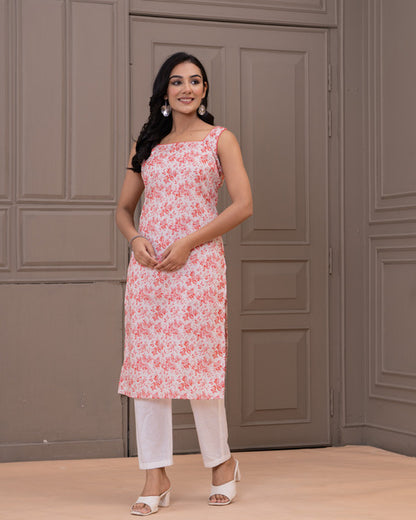 Pink Floral Long Kurti