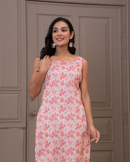 Pink Floral Long Kurti