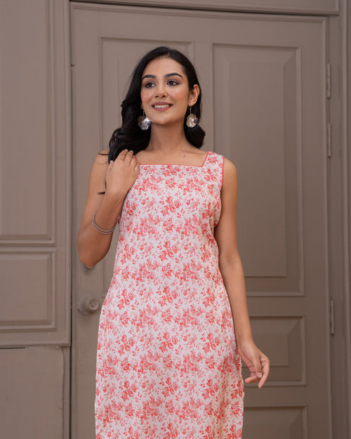 Pink Floral Long Kurti