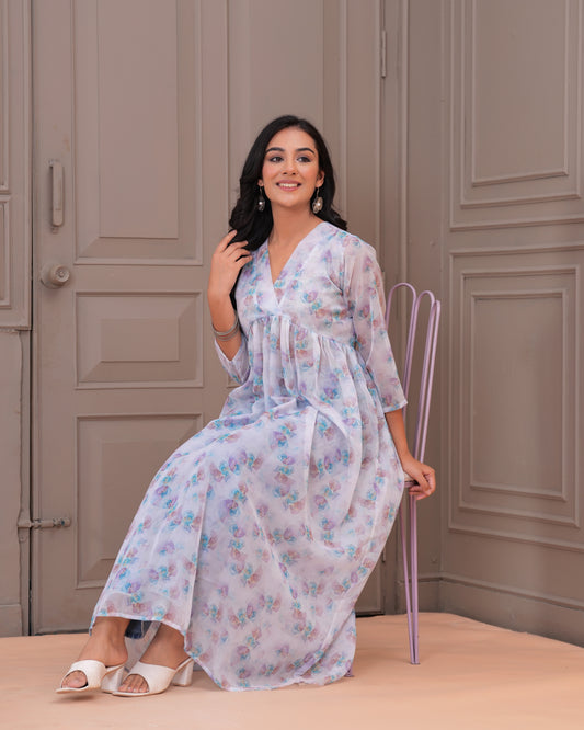 Flowy Floral Anarkali Kurta with Denim Styling